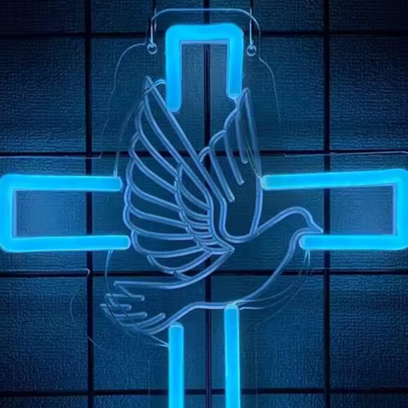 DOVE OF PEACE CROSS NEON LED SIGN - Picture 3 of 3